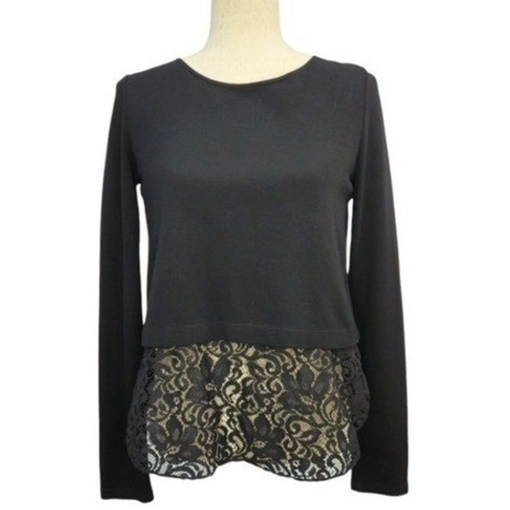 Theory Bente Womens Black Lace Layered Top Small Zip Open Back Wool Blend